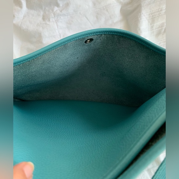 Authentic Hermes Evelyne Blue Atoll BAG Crossbody Strap GM Clemence Leather - Picture 9 of 16